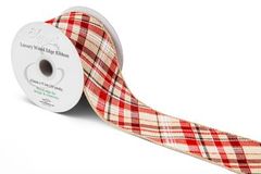 Eleganza Wired Edge Burlap Tartan Burgundy Red 63mm x 9.1m No.487 - Christmas Ribbon